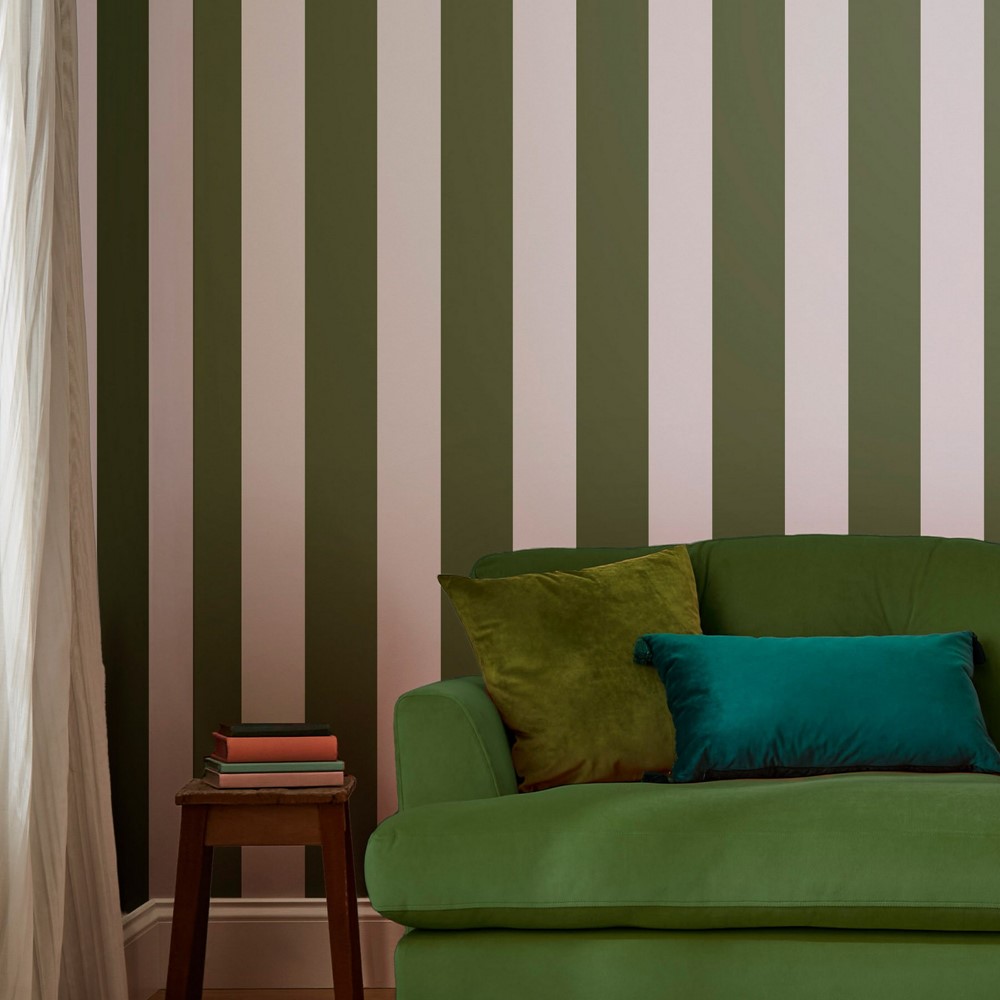 Harborough Stripe Wallpaper 118548 by Joules in Olive Green